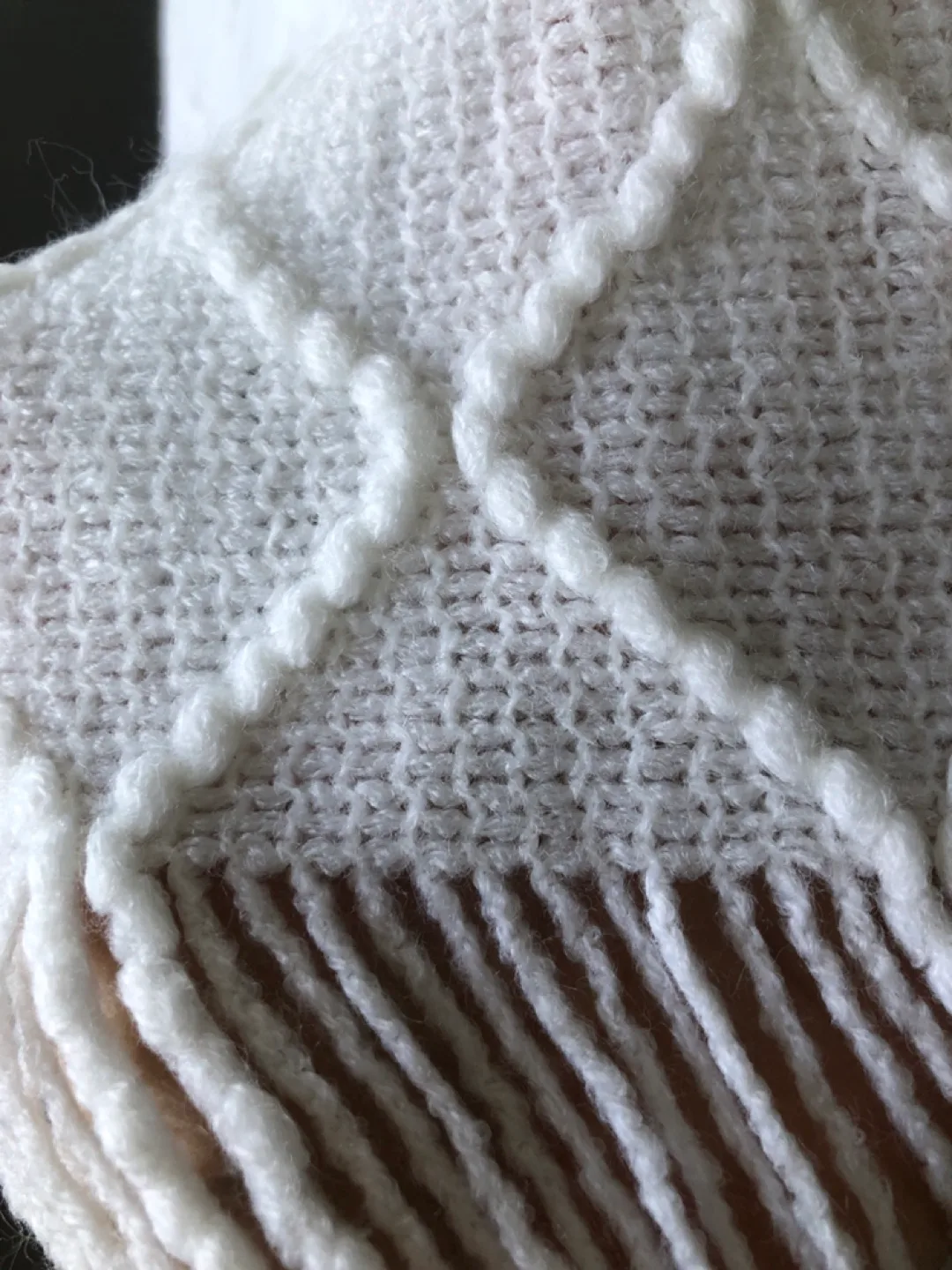 White Knit Poncho with Fringe Brand New image indicator(4)