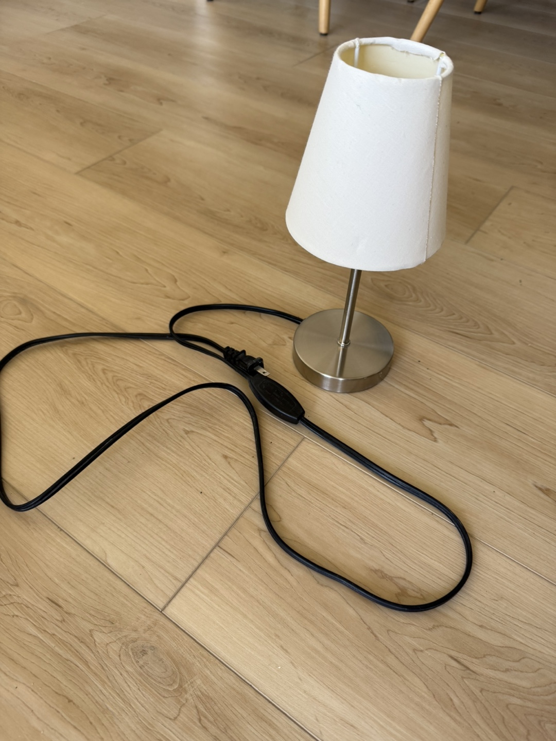 Small Brushed Nickel Table Lamp with Off-White Shade - photo 2