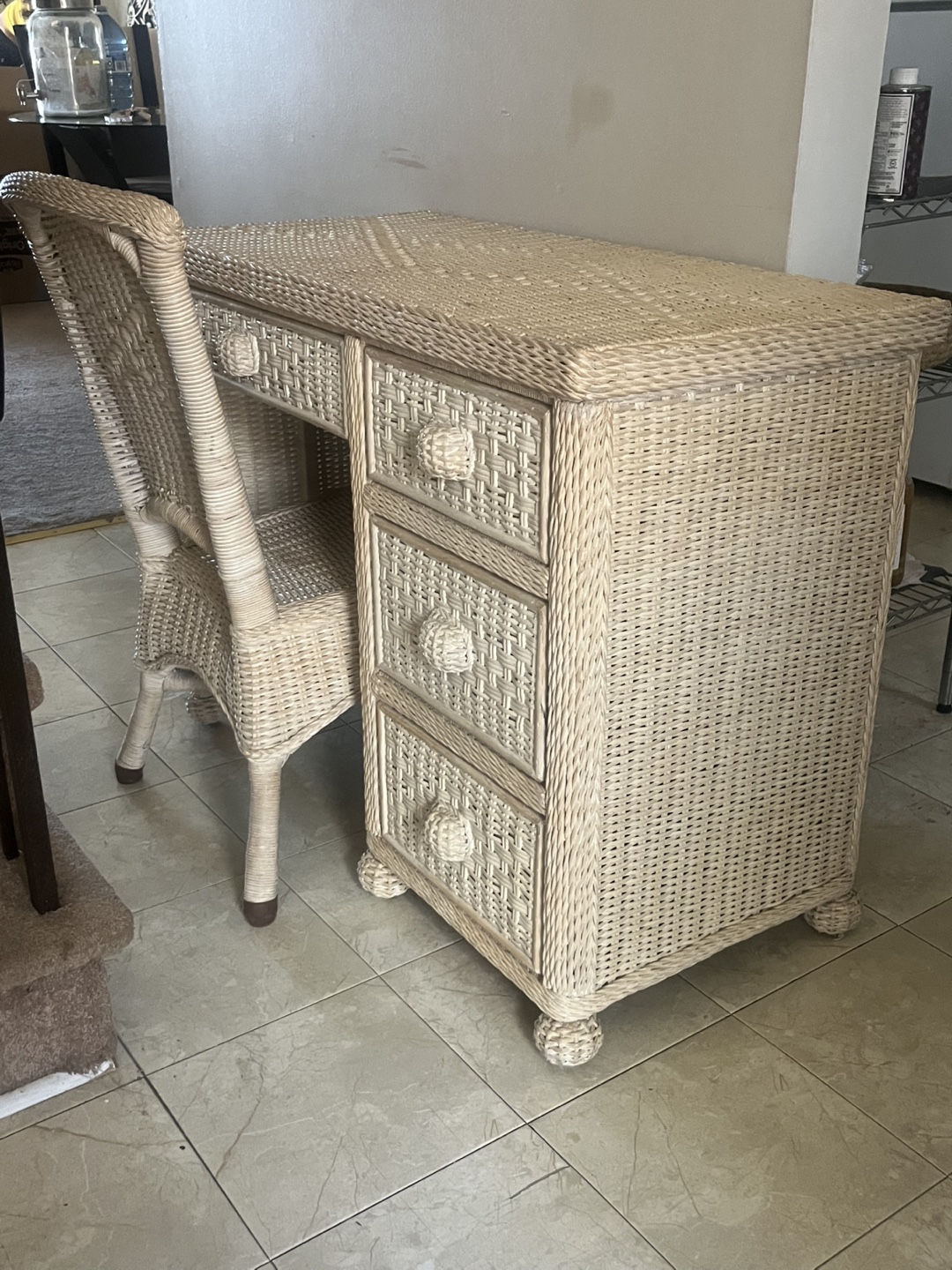 Vintage Wicker Desk Set with Chair