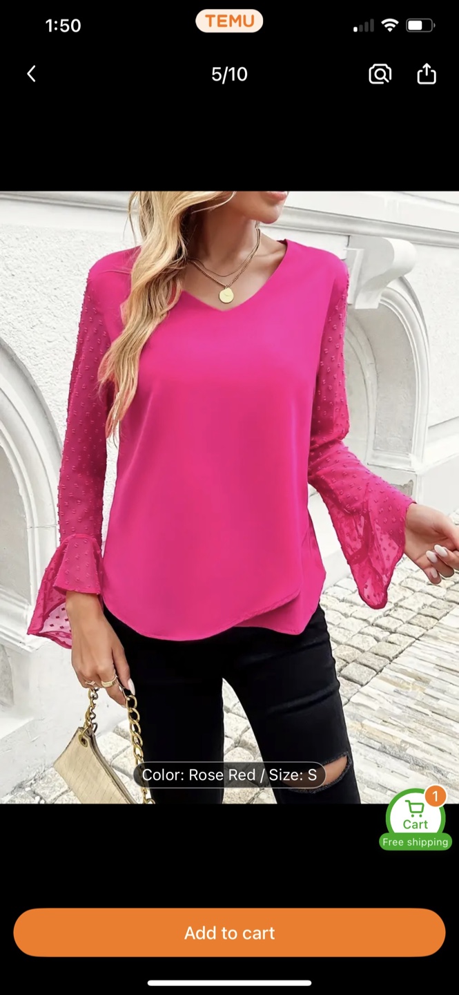Women's Pink Swiss Dot Flounce Sleeve Blouse - Size Small - photo 5