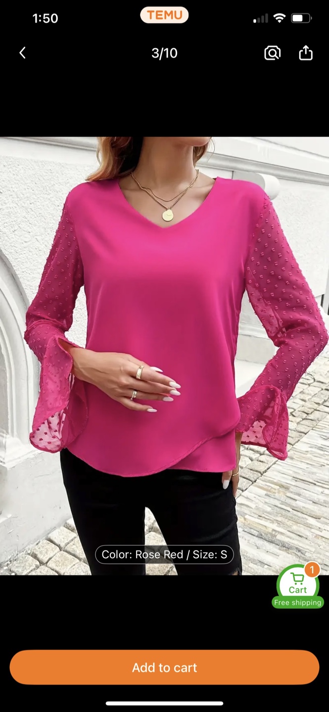 Women's Pink Swiss Dot Flounce Sleeve Blouse - Size Small - photo 3