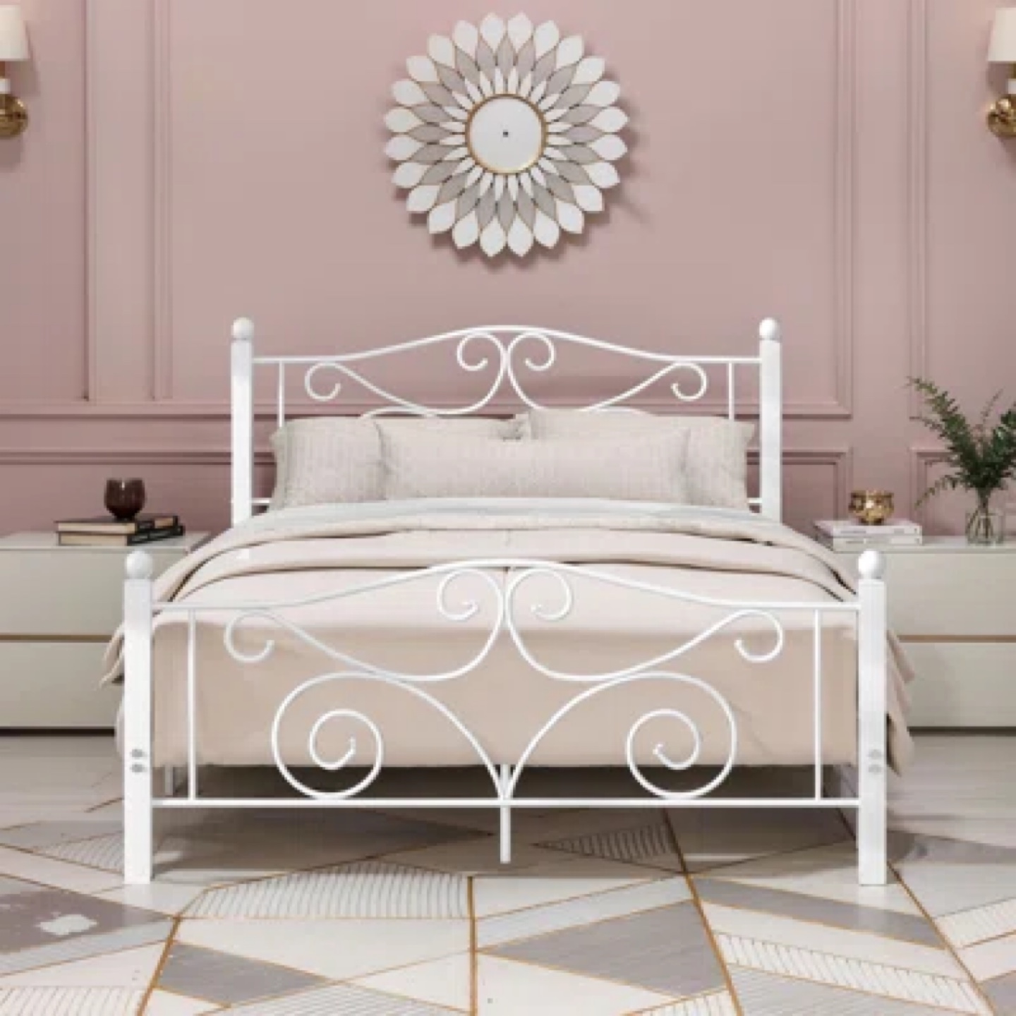 White Metal Double Bed Frame