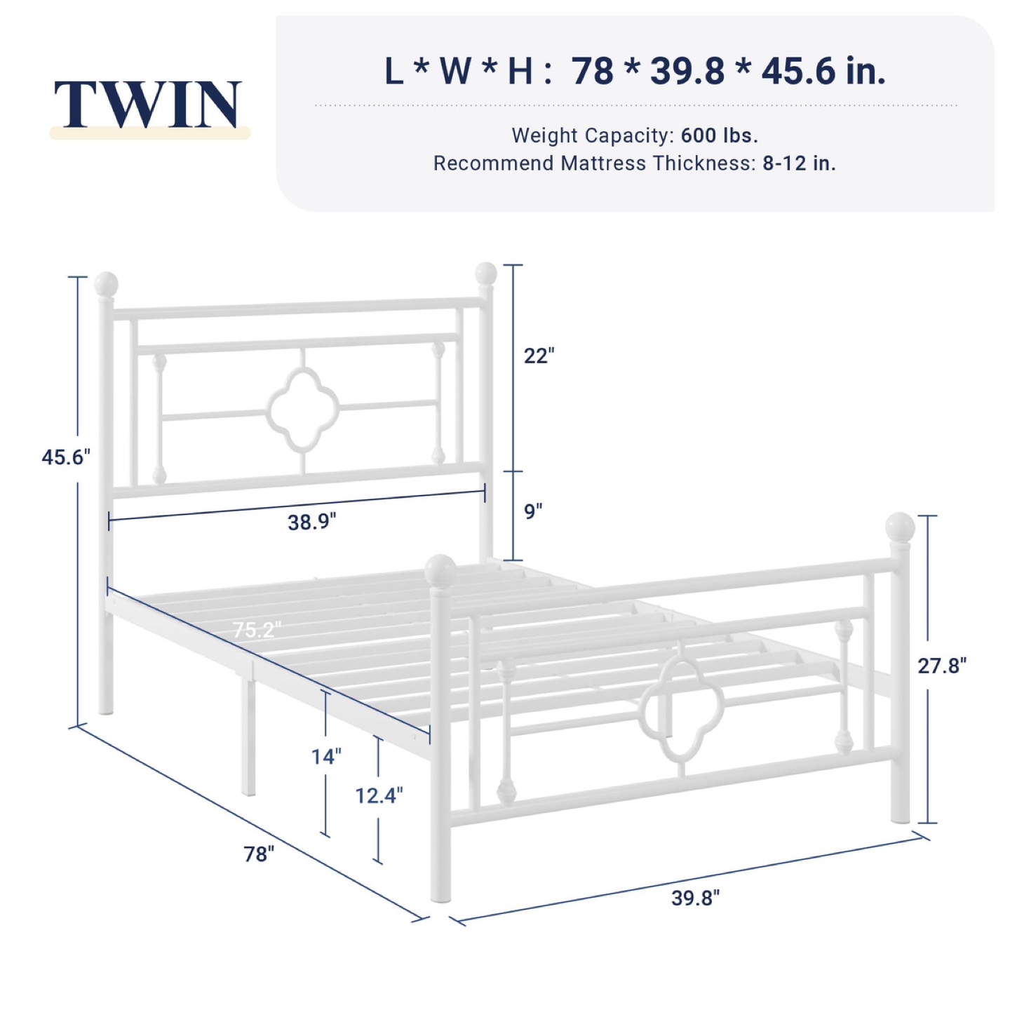 New Twin Metal Platform with Victorian Vintage Headboard - photo 2