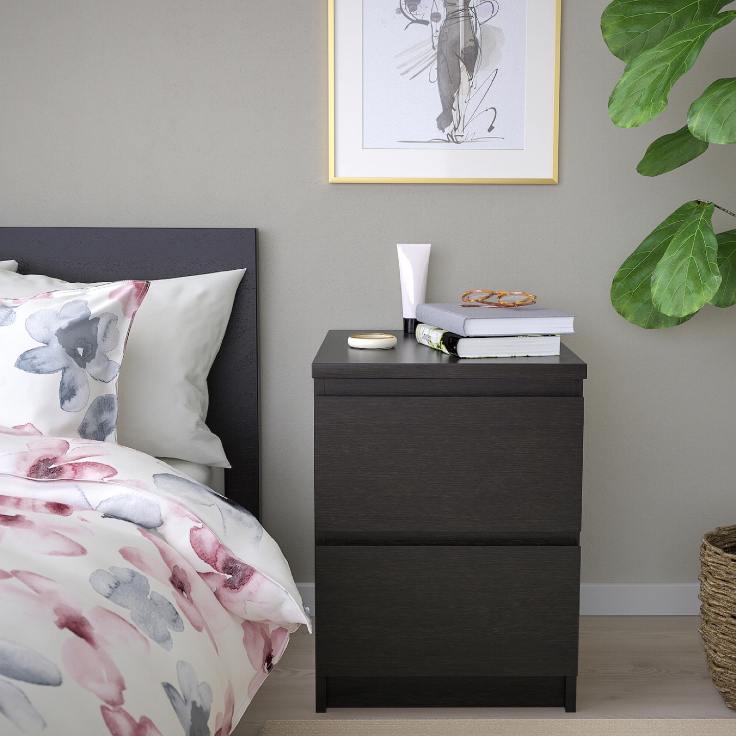 IKEA MALM Black Two-Drawer Nightstand