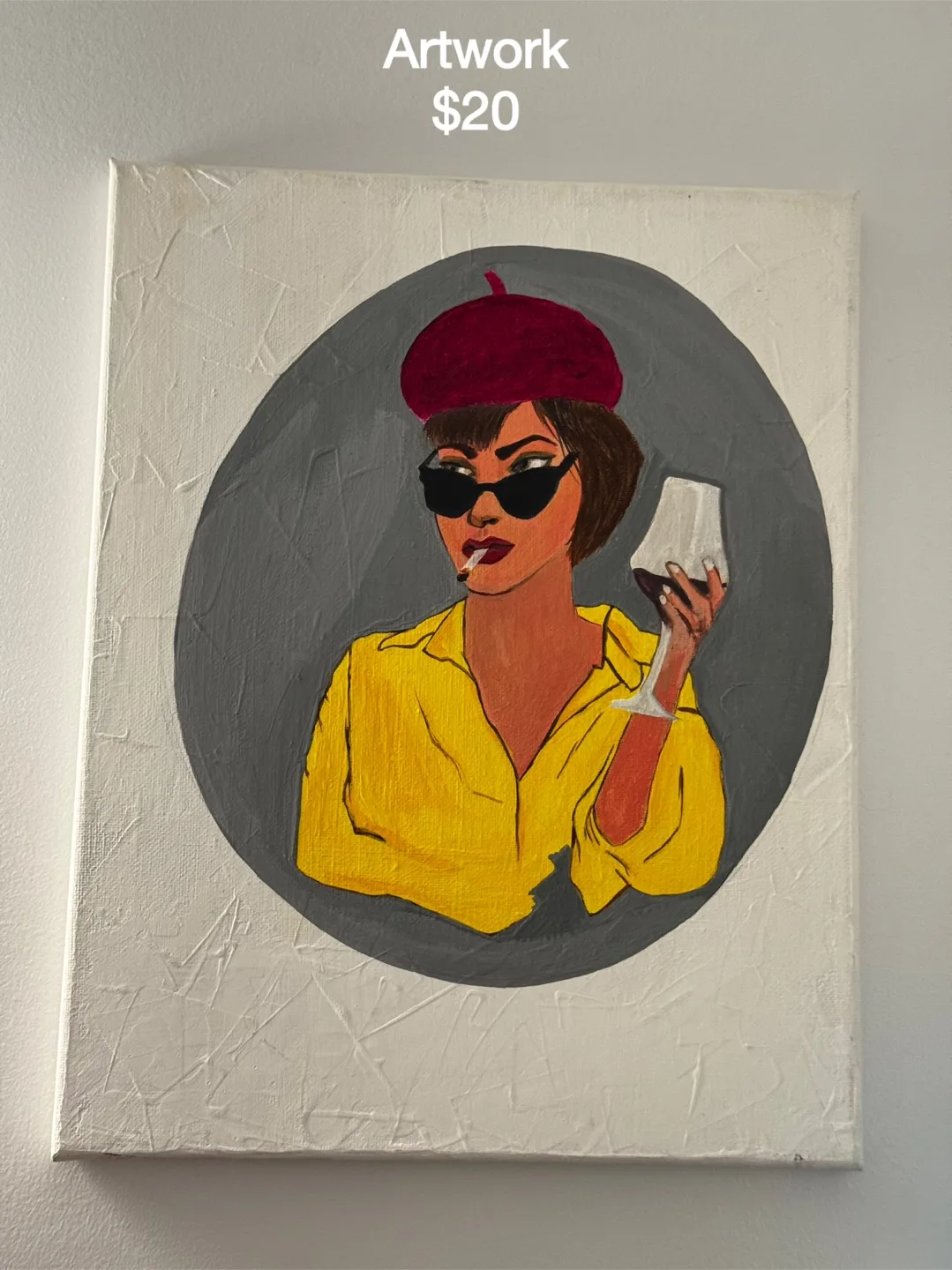 Original Acrylic Painting on Canvas - Chic Woman with Wine thumbnail