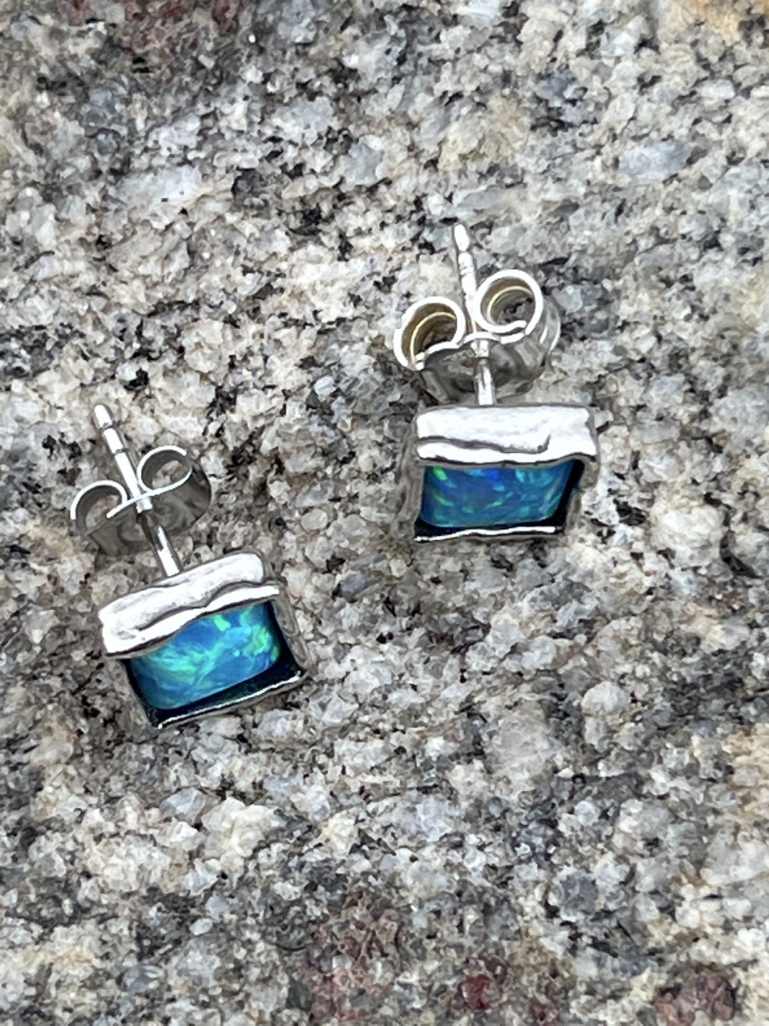 New 925 Blue Opal Square Stud Earrings - photo 5