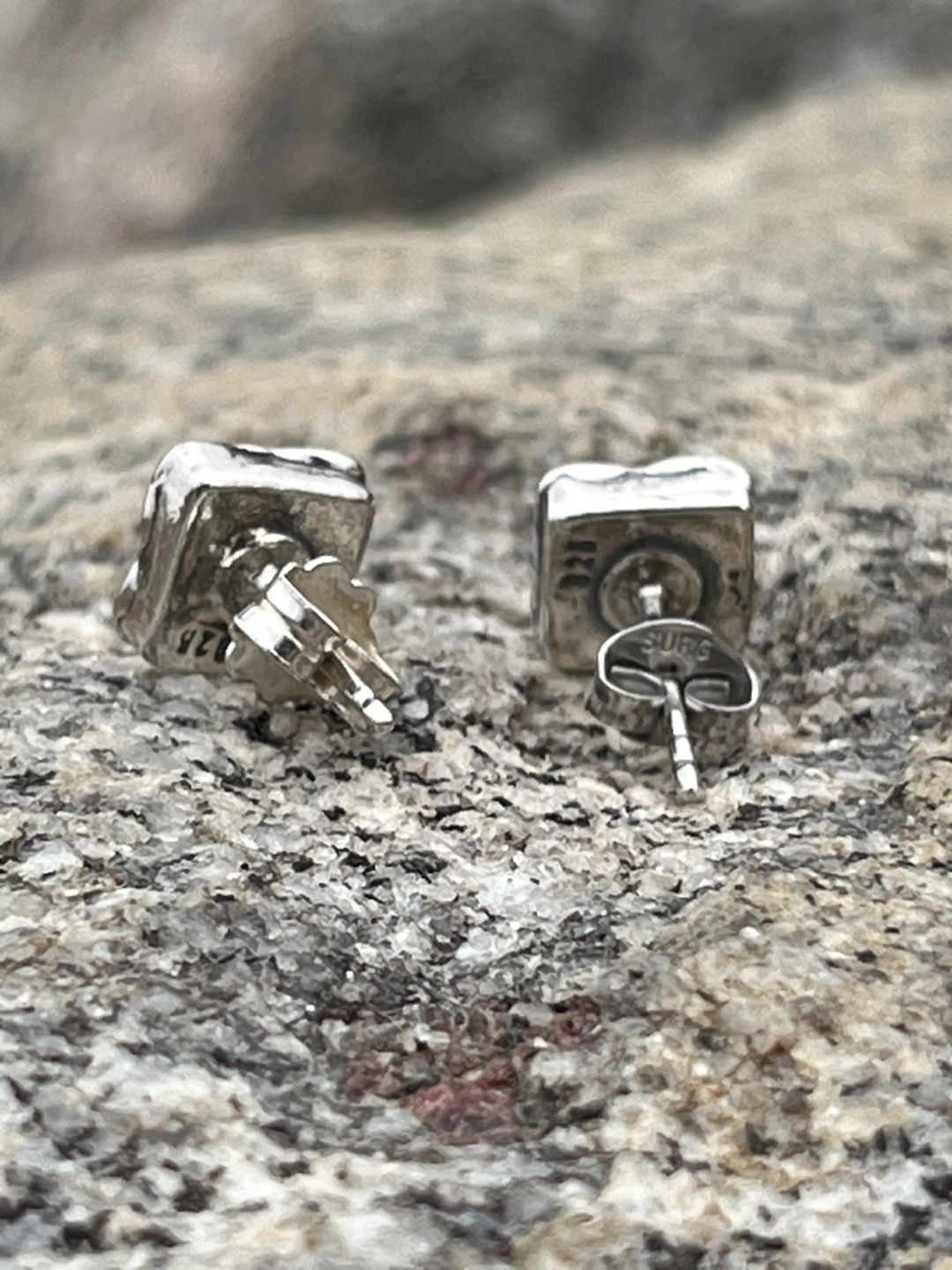 New 925 Blue Opal Square Stud Earrings - photo 4