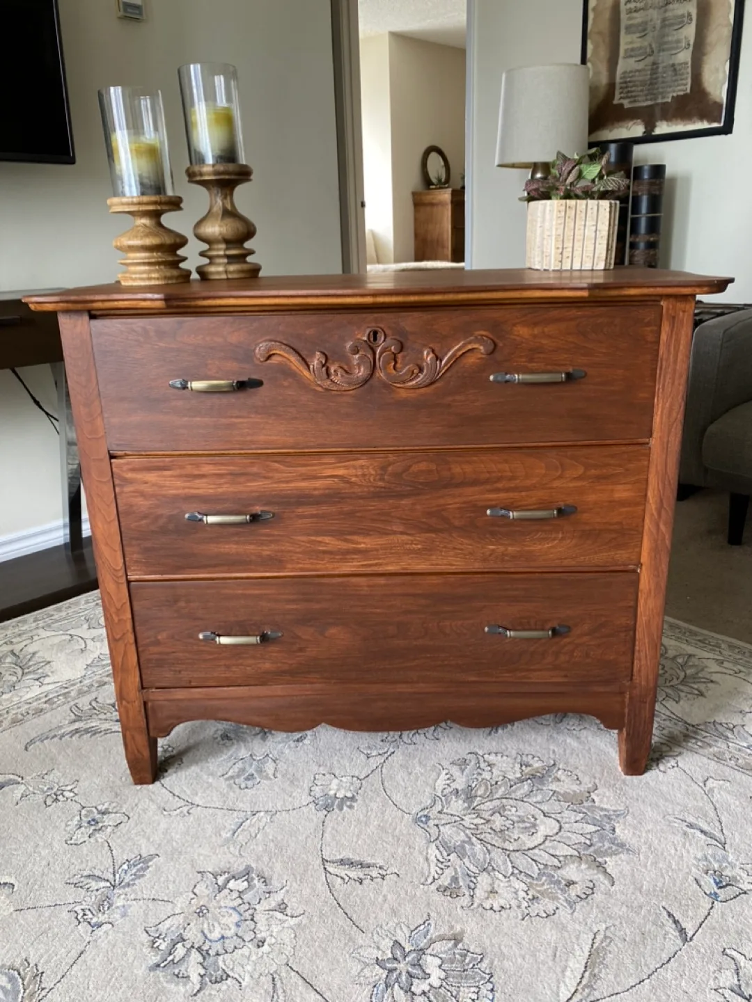 Antique Wooden Three-Drawer Chest thumbnail