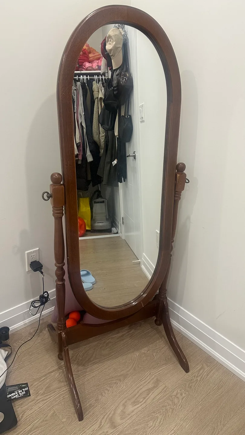 Full-Length Antique Wooden Freestanding Mirror thumbnail