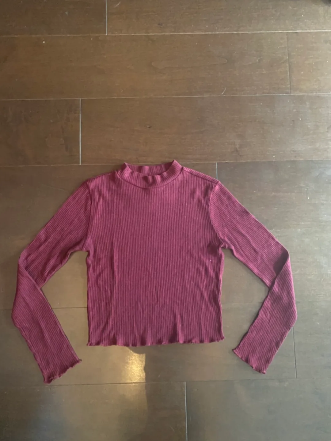 Burgundy Ribbed Mock Neck Long Sleeve Crop Top thumbnail