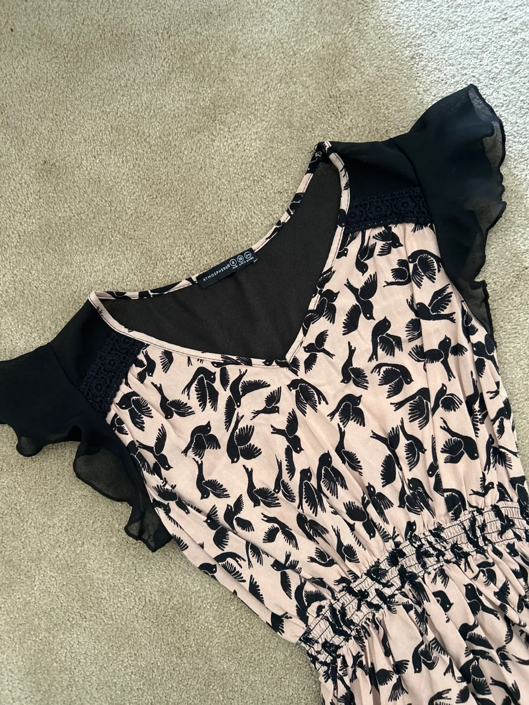 Adorable Pink and Black Bird Print Dress image indicator(2)