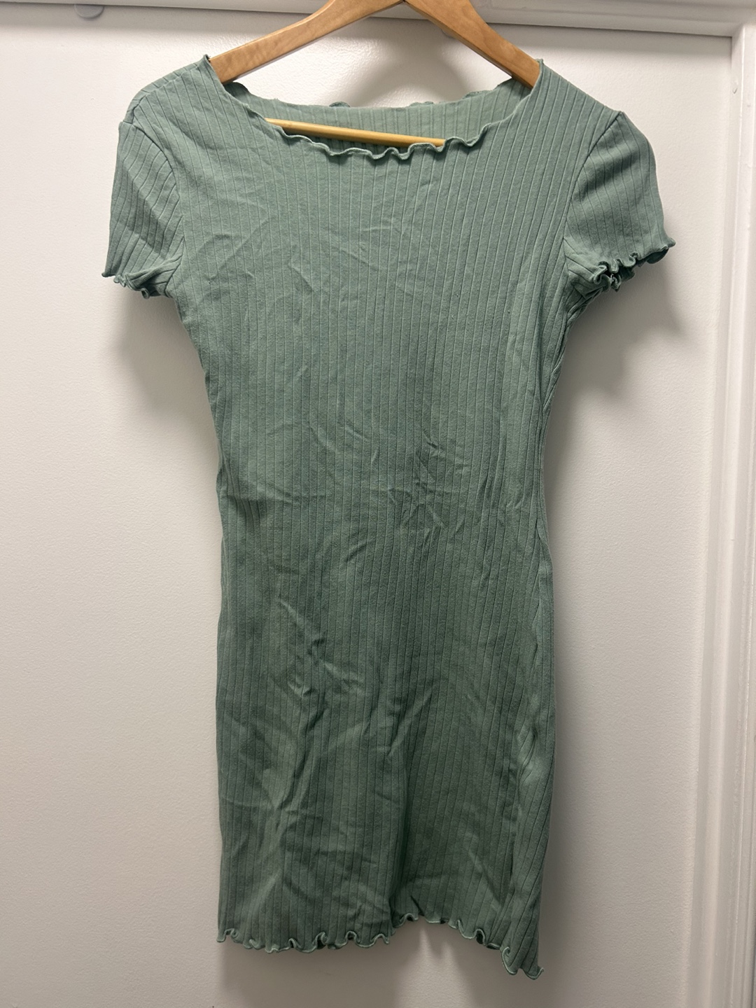 Sage Green Ribbed Mini Dress