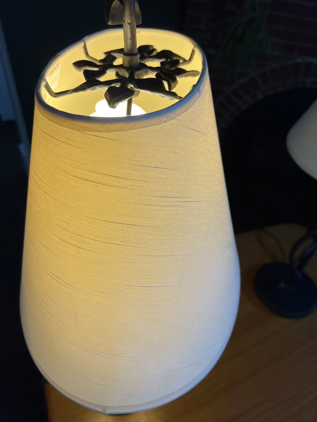 Pair of Black Wrought Iron Table Lamps with Cream Shades - photo 5