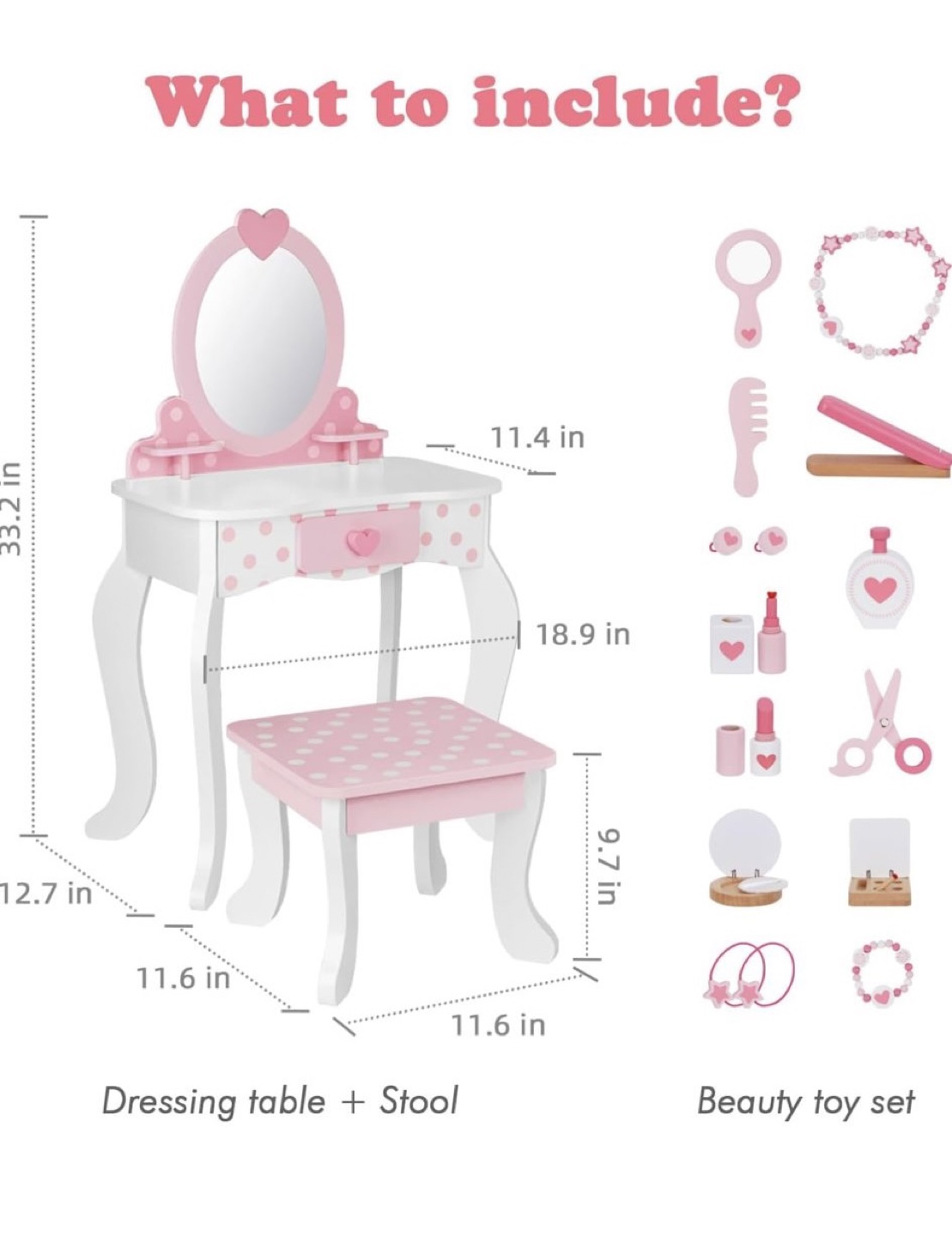 Kids' Pink Vanity Set with Accessories - Real Wood - photo 5