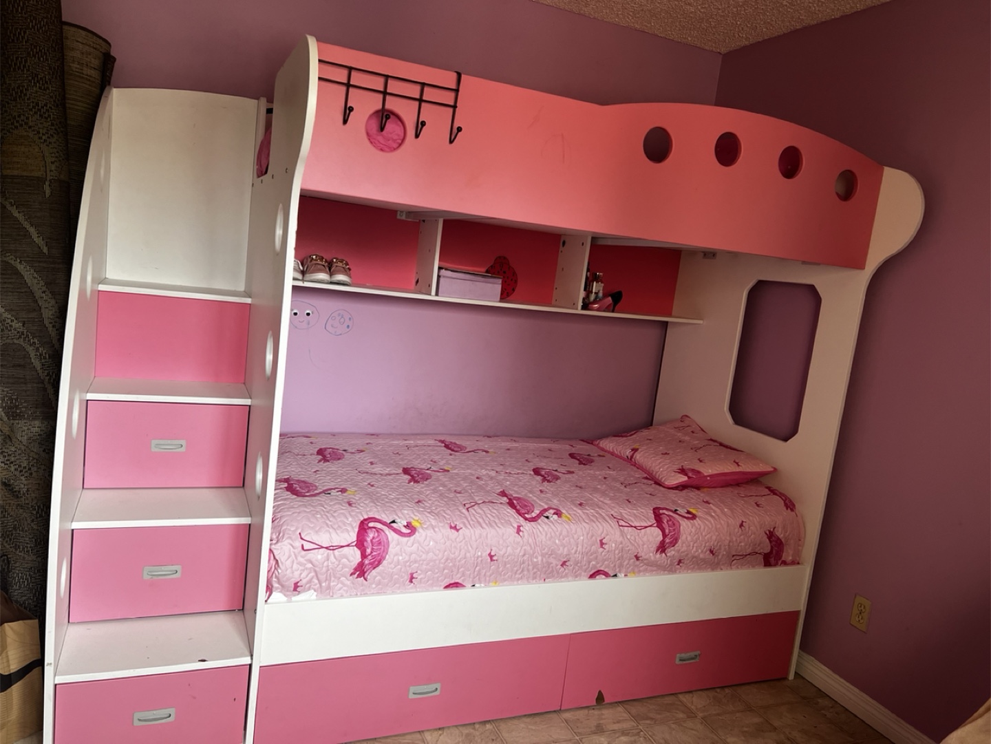 Pink Bunk Bed with Storage