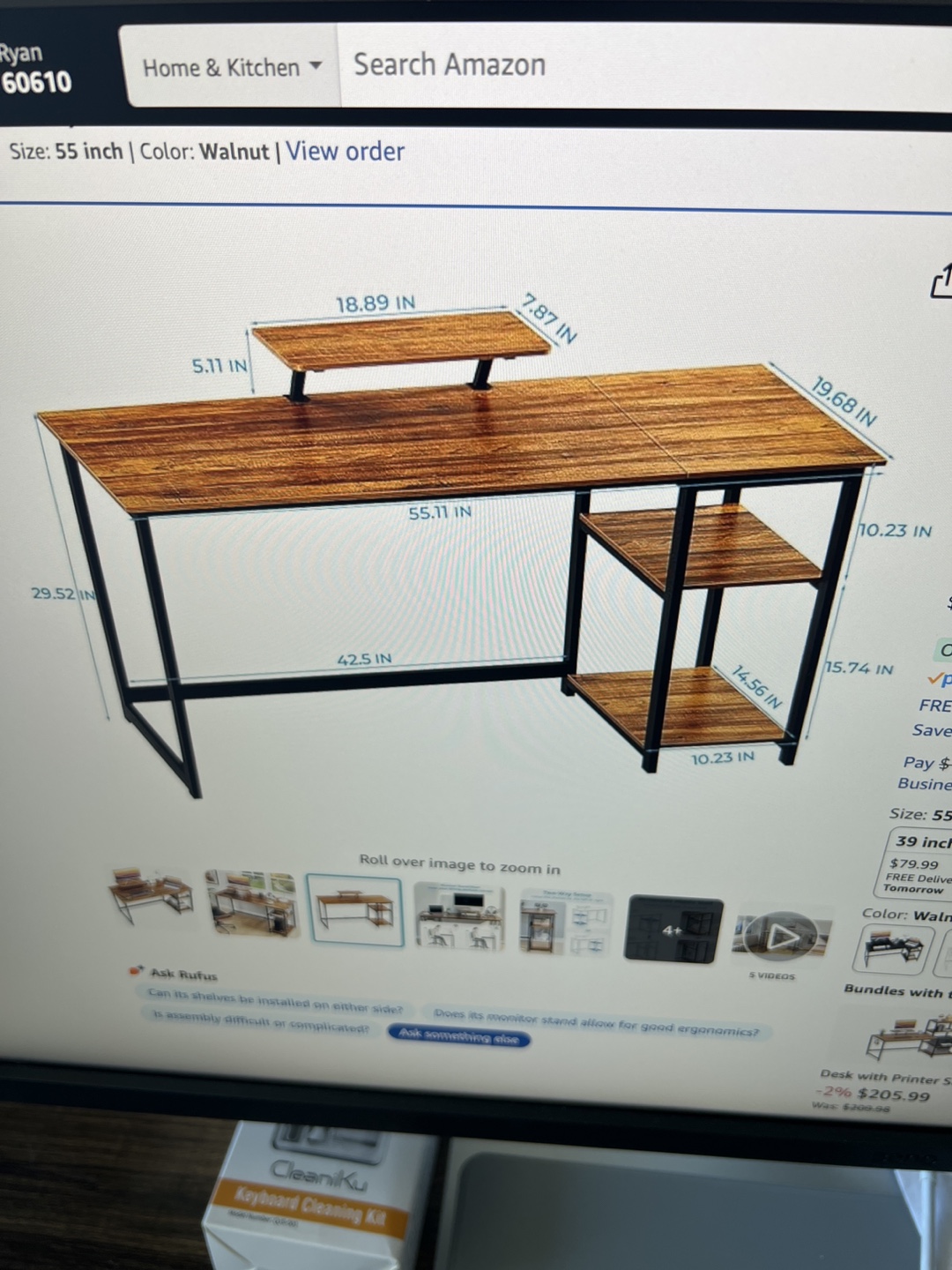 GreenForest 55 inch Computer Desk Walnut