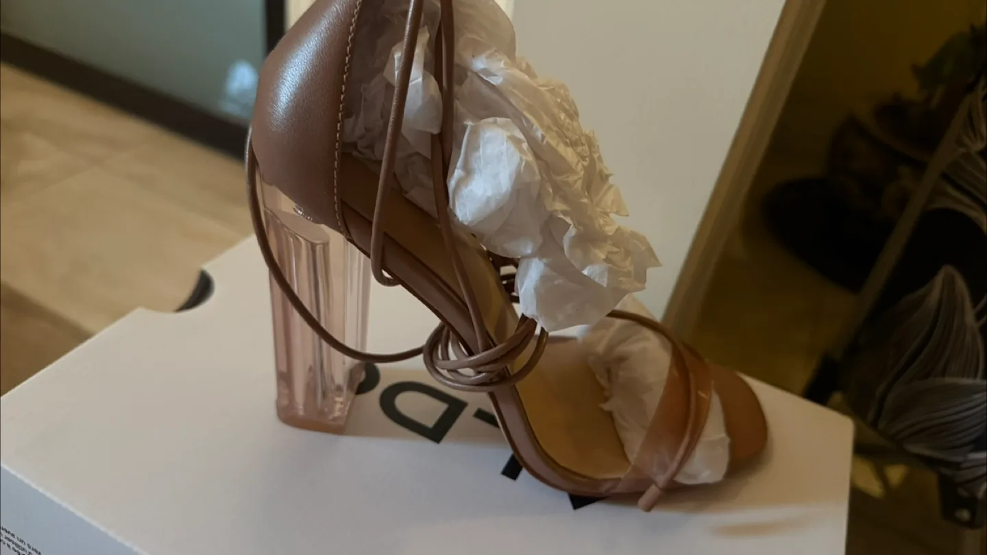 Brown Lace-Up Clear Heeled Sandals thumbnail