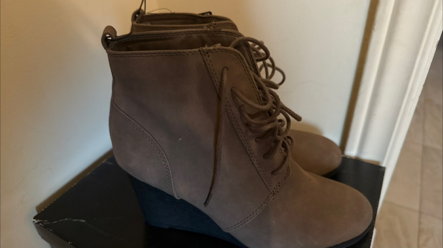 Women's Brown Lace-Up Wedge Booties