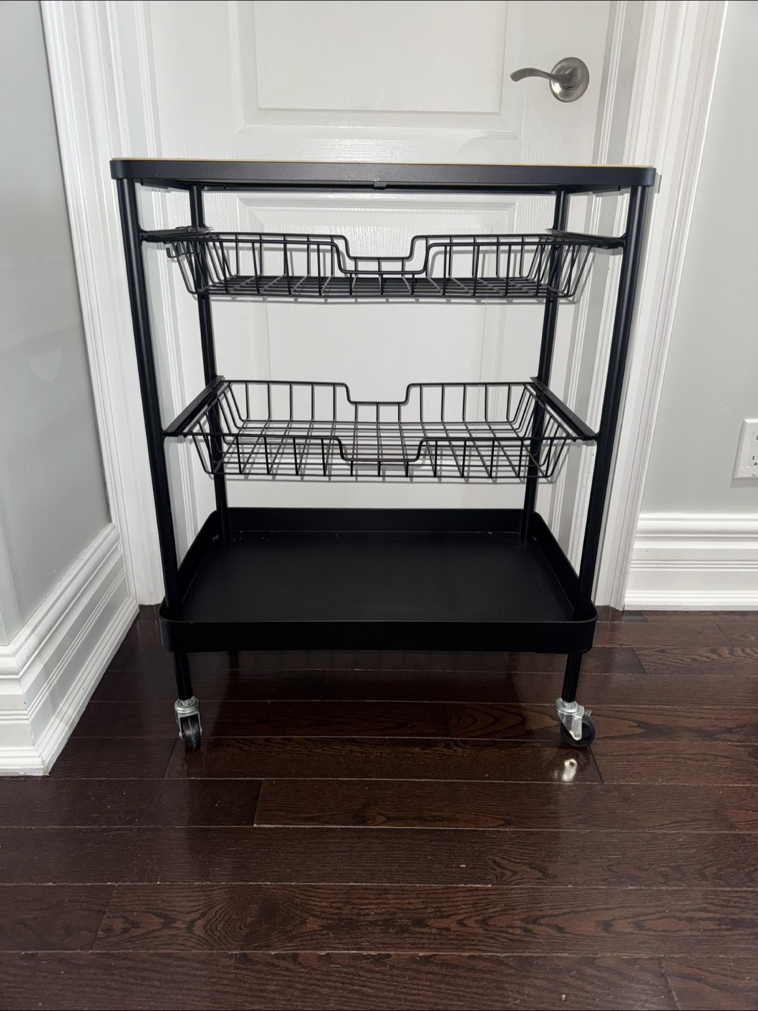 Black Rolling Kitchen Cart with Wooden Top - photo 2