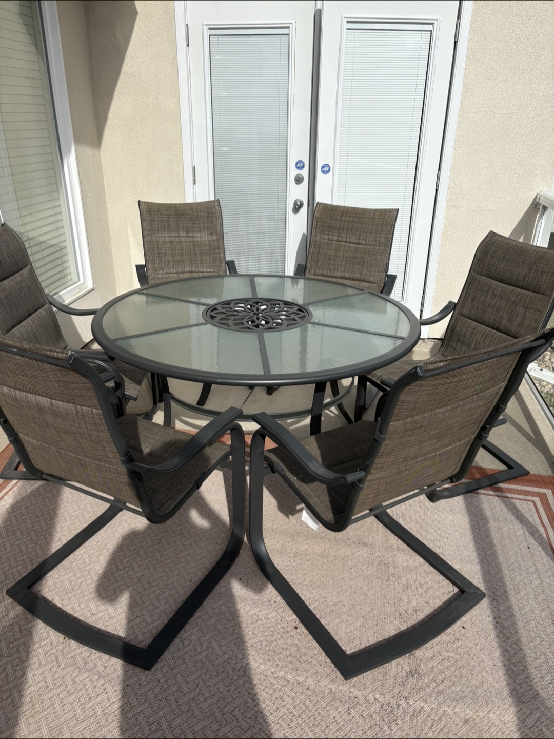 7-Piece C-Spring Padded Sling Patio Dining Set