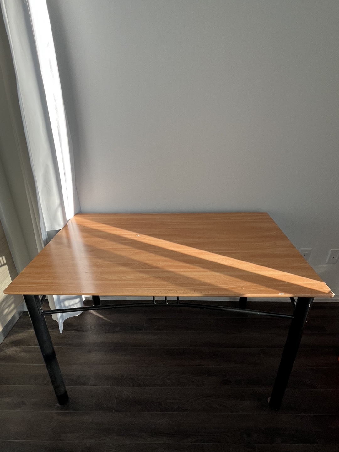 Light Wood Dining Table with Black Metal Legs