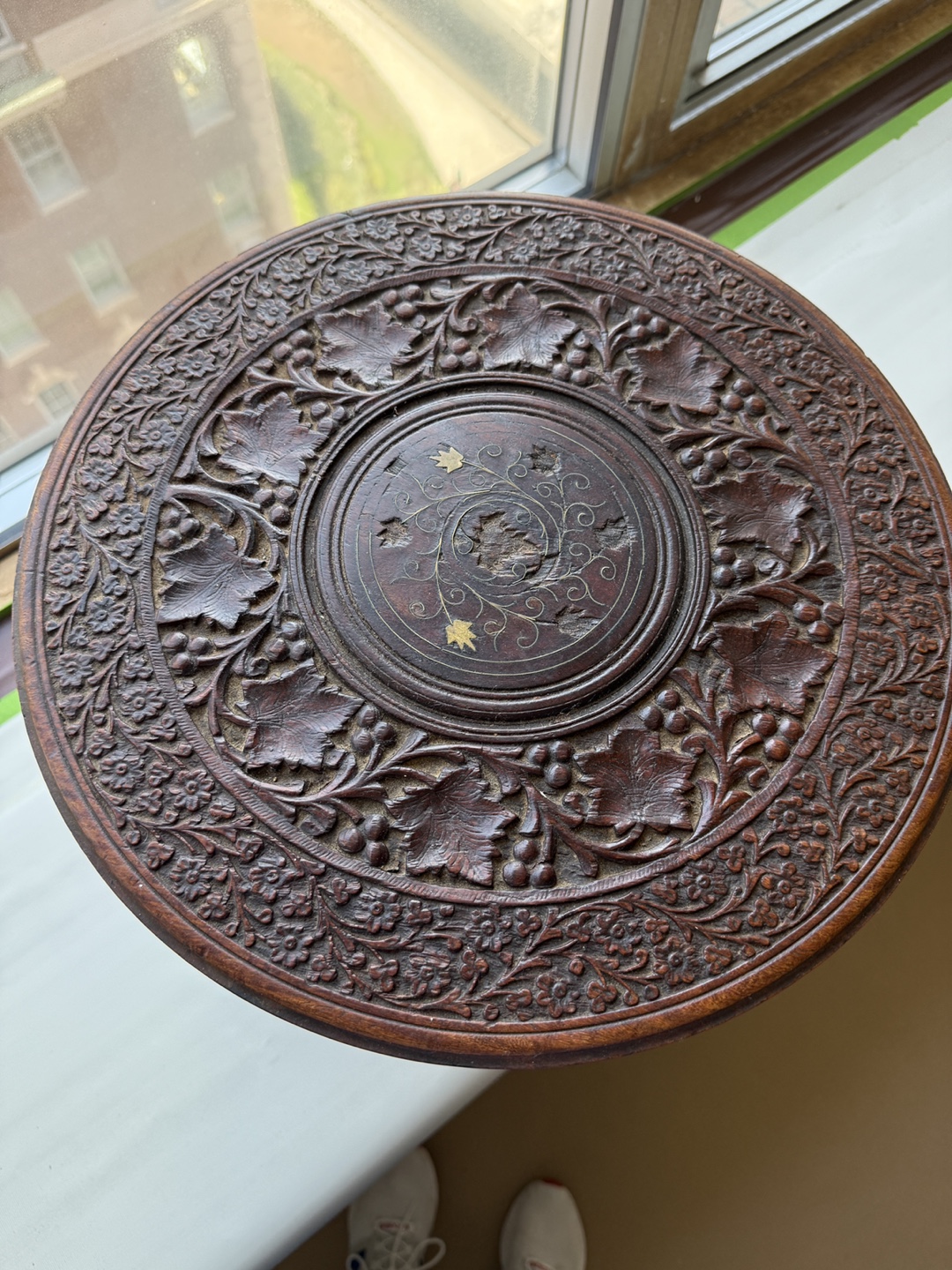Carved Wooden Side Table/Plant Stand