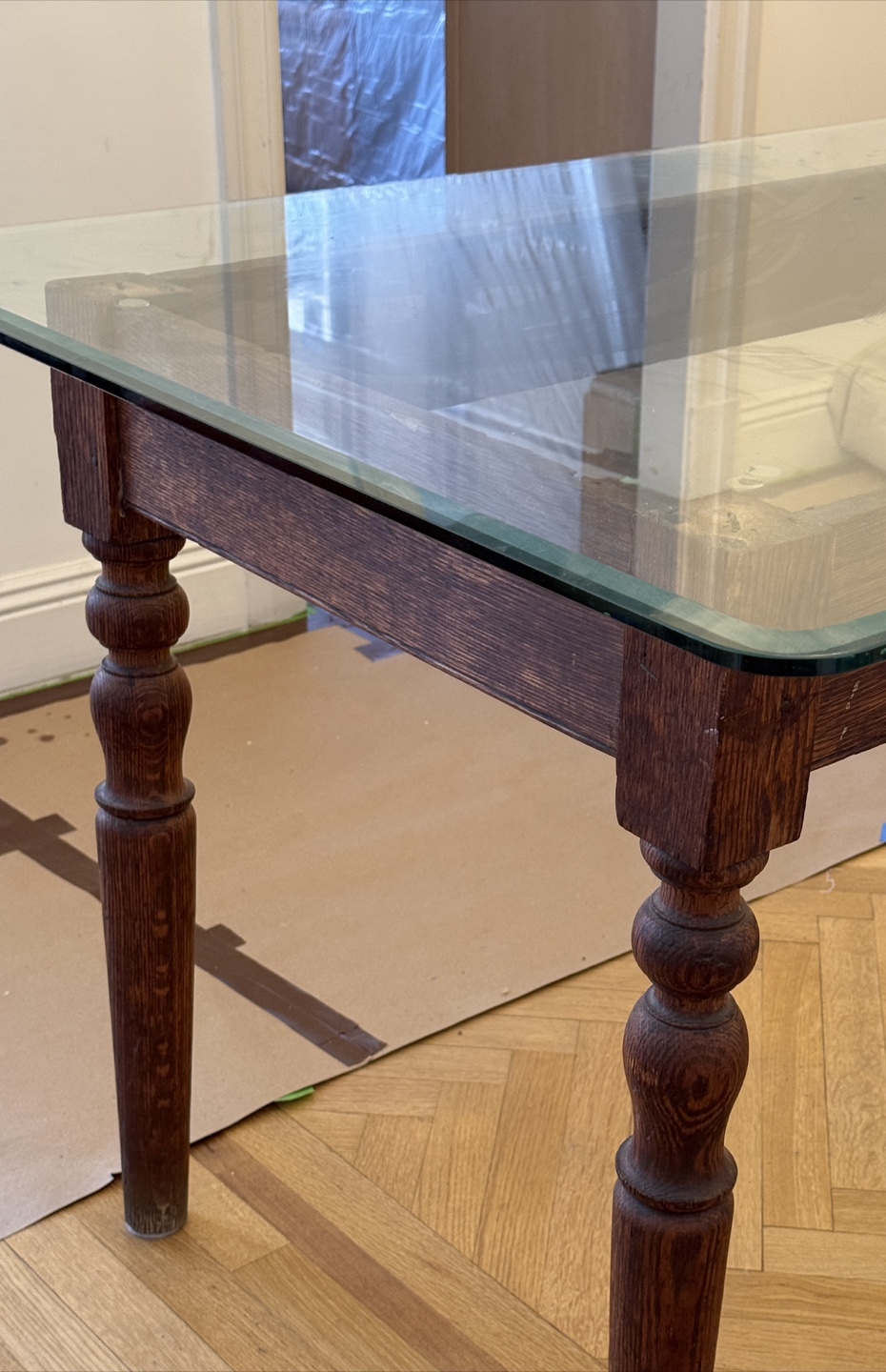 Antique Wood Dining Table with Glass Top - photo 3