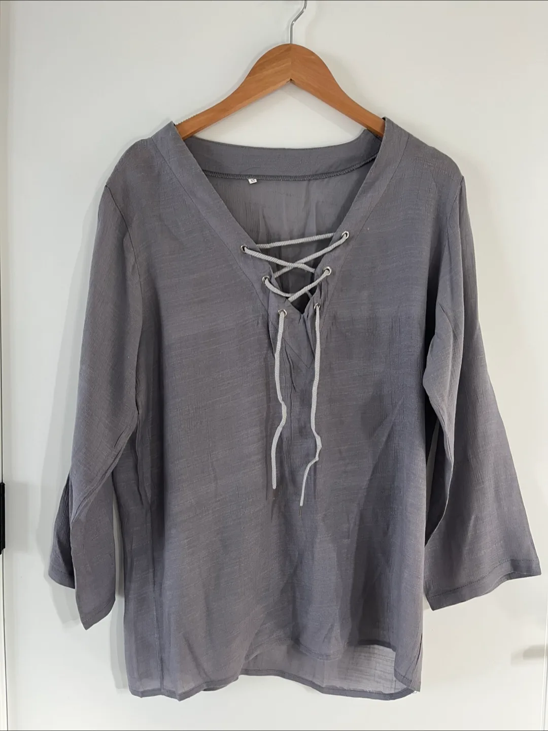 Grey Lace-Up 3/4 Blouse thumbnail
