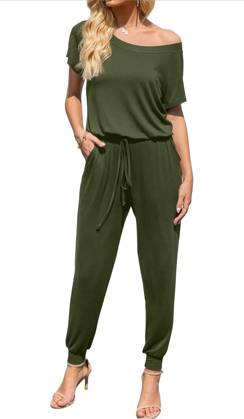 Women's Army Green Short Sleeve Jumpsuit - Size Small thumbnail