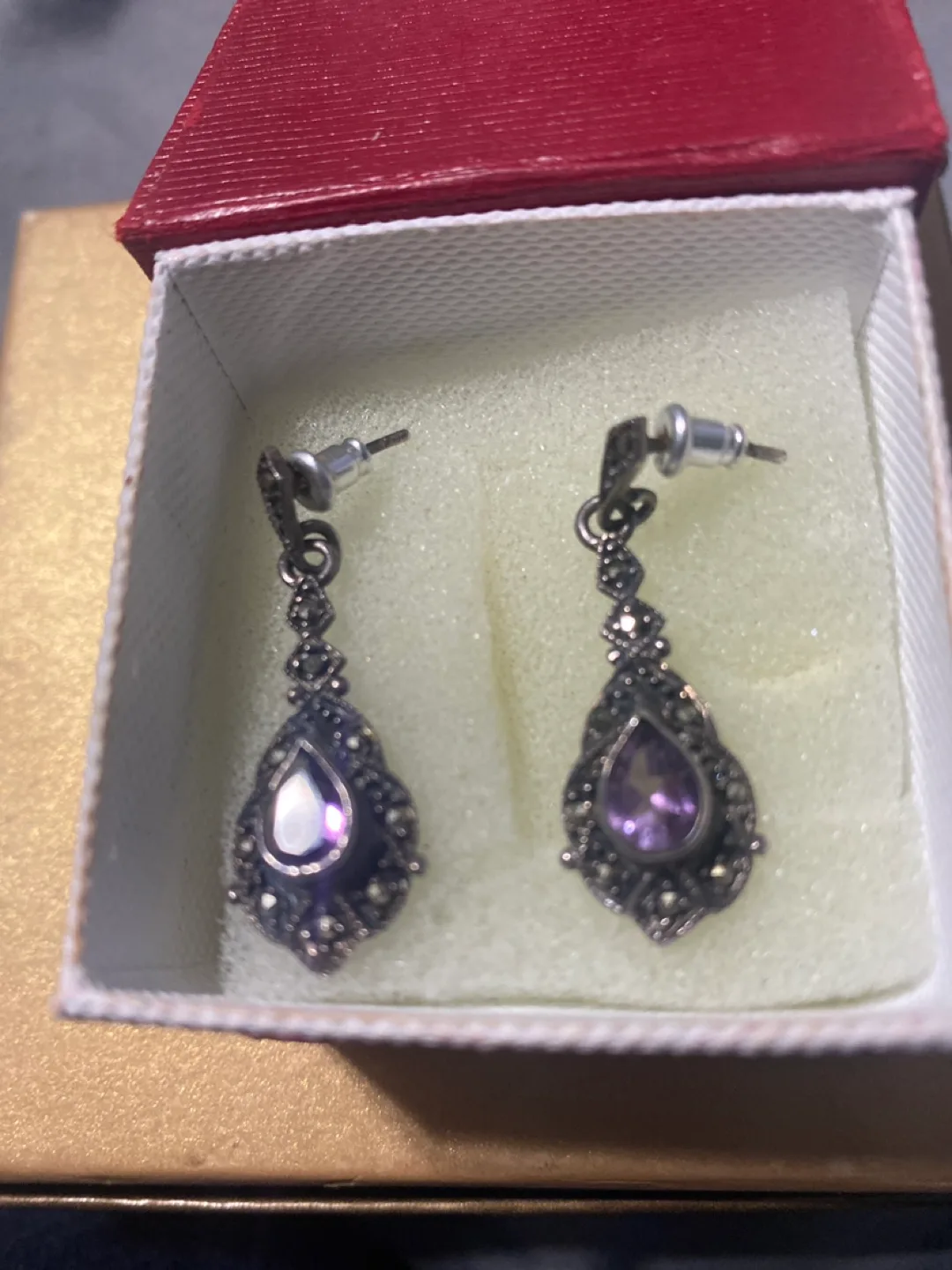Amethyst and Marcasite Drop Earrings thumbnail