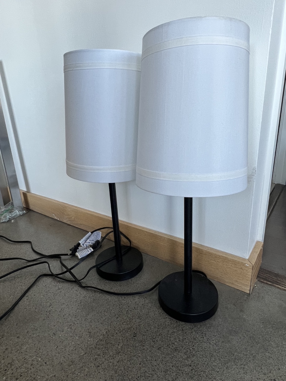 Pair of Black Table Lamps with White Shades