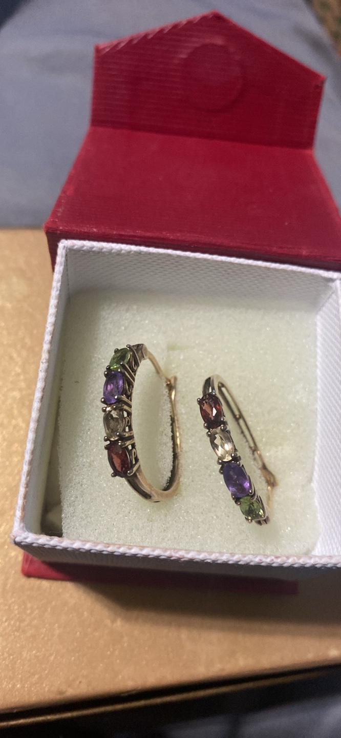 Multi-gemstone gold hoop earrings