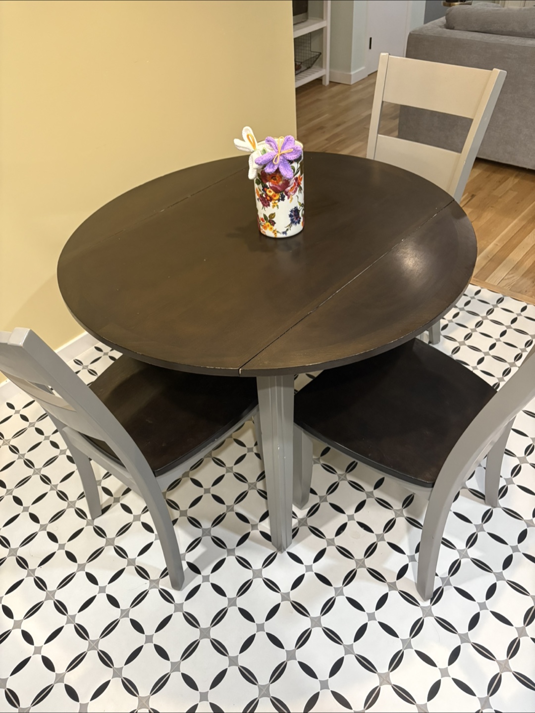 Round Drop Leaf Table with Two Chairs