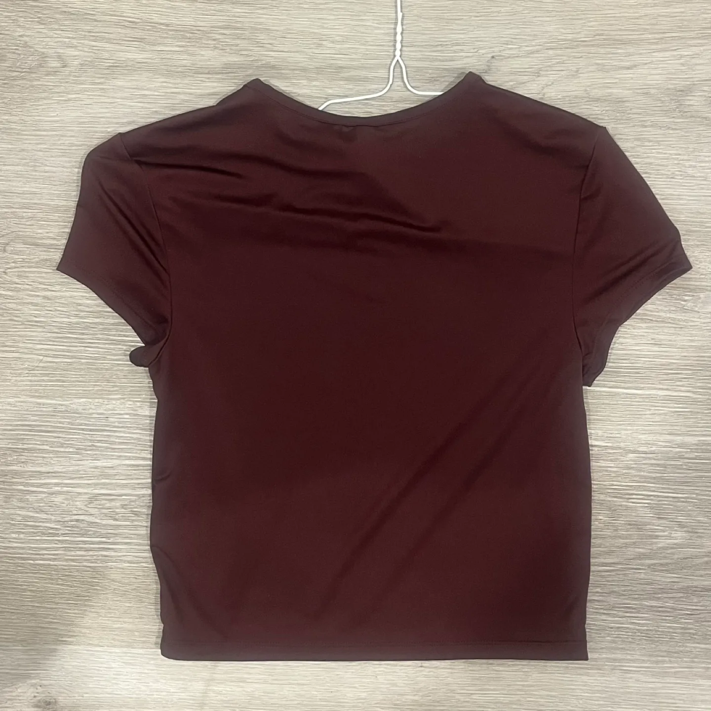 H&M Burgundy Fitted Short Sleeve Crop Top baby tee image indicator(2)