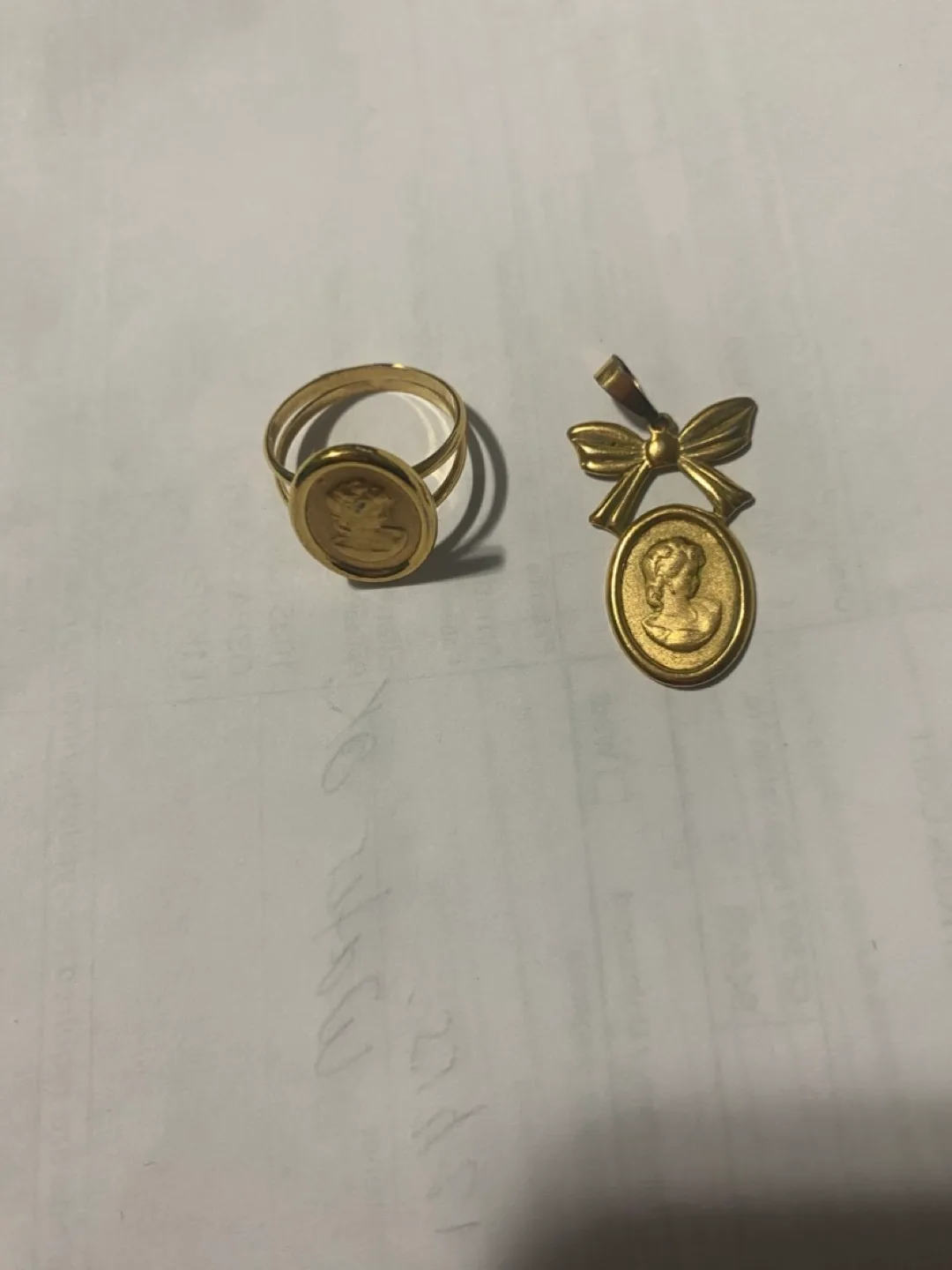 Gold-toned Ring and Pendant Set Featuring Cameo thumbnail
