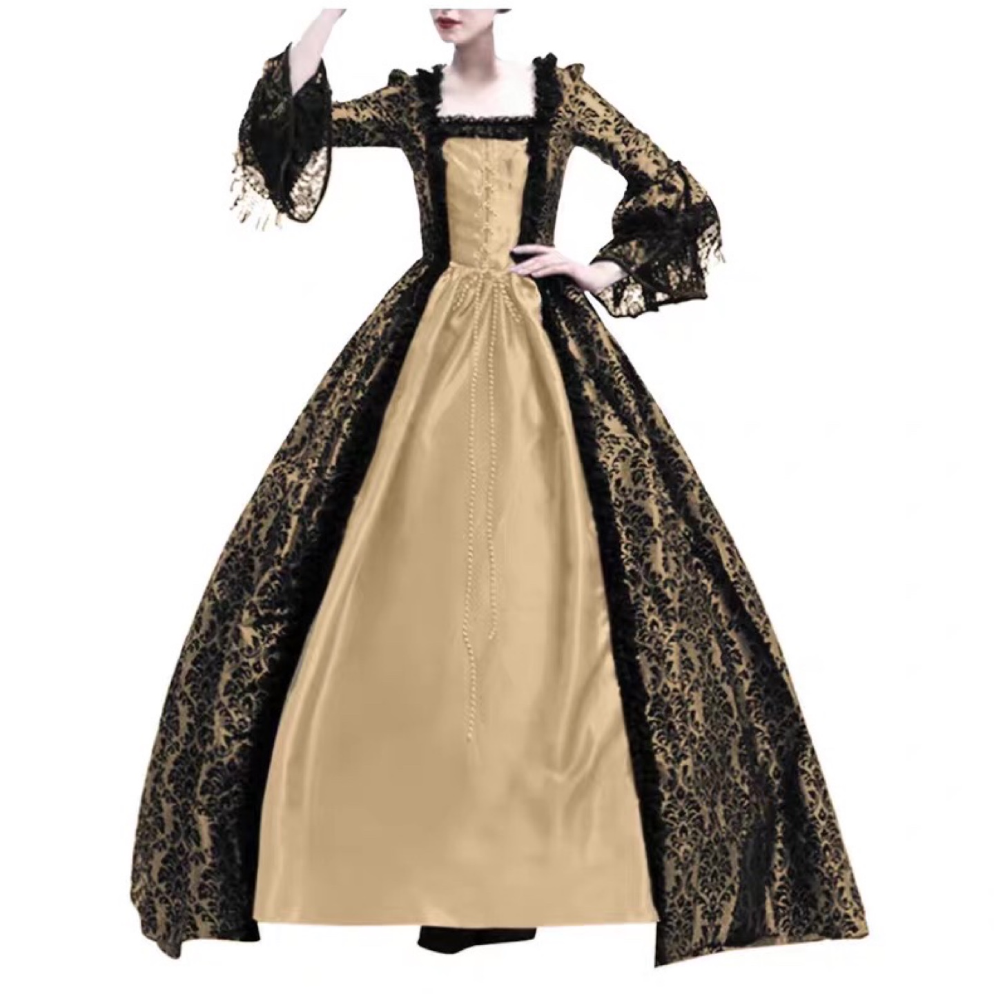 Elegant Victorian-Style Gown, Gold and Black - photo 2