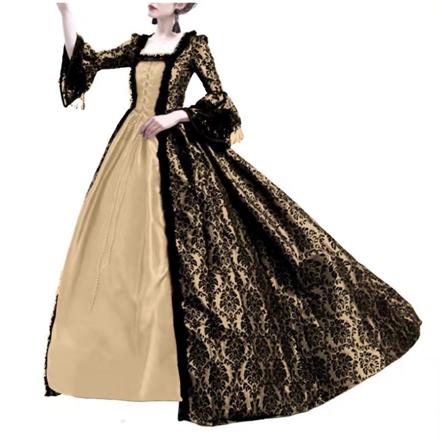 Elegant Victorian-Style Gown, Gold and Black - photo 3
