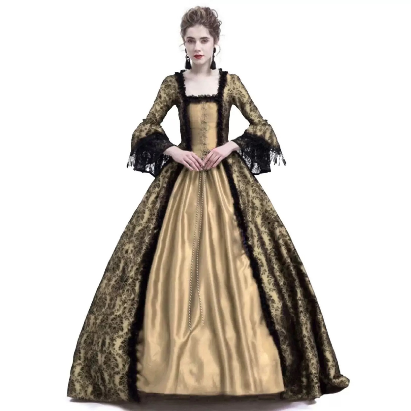 Elegant Victorian-Style Gown, Gold and Black