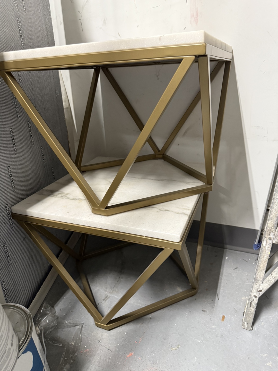 Pair of Geometric Marble and Gold Accent Tables - photo 2