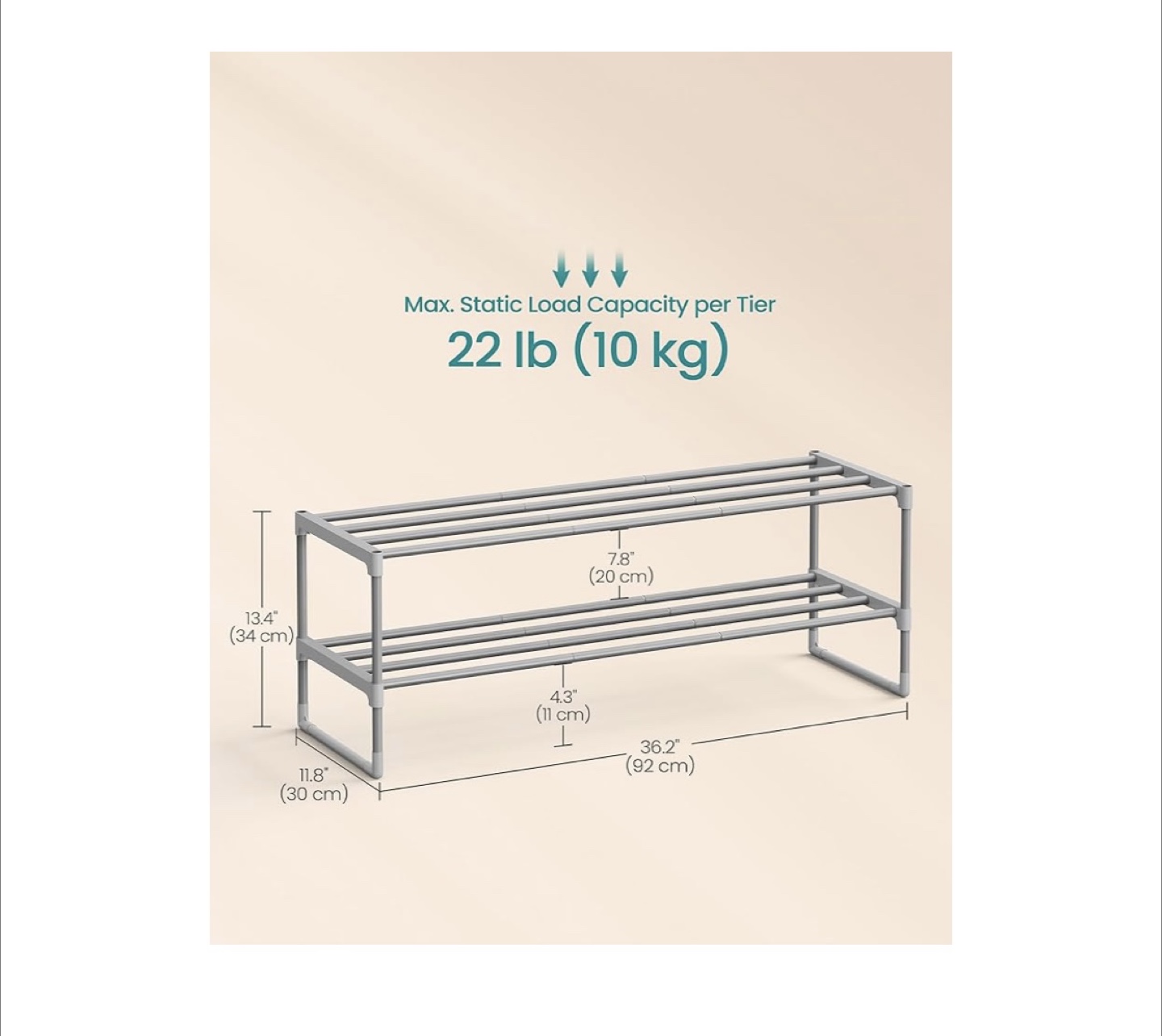 2-Tier Shoe Rack - Gray Metal Organizer - photo 3