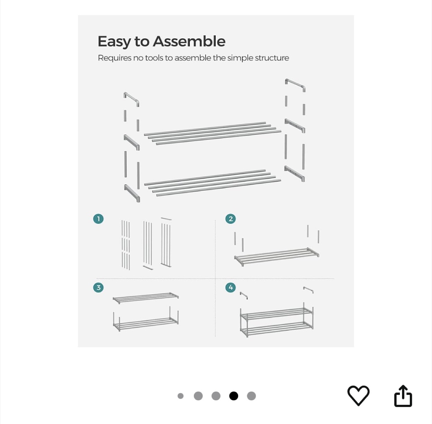 2-Tier Shoe Rack - Gray Metal Organizer - photo 2