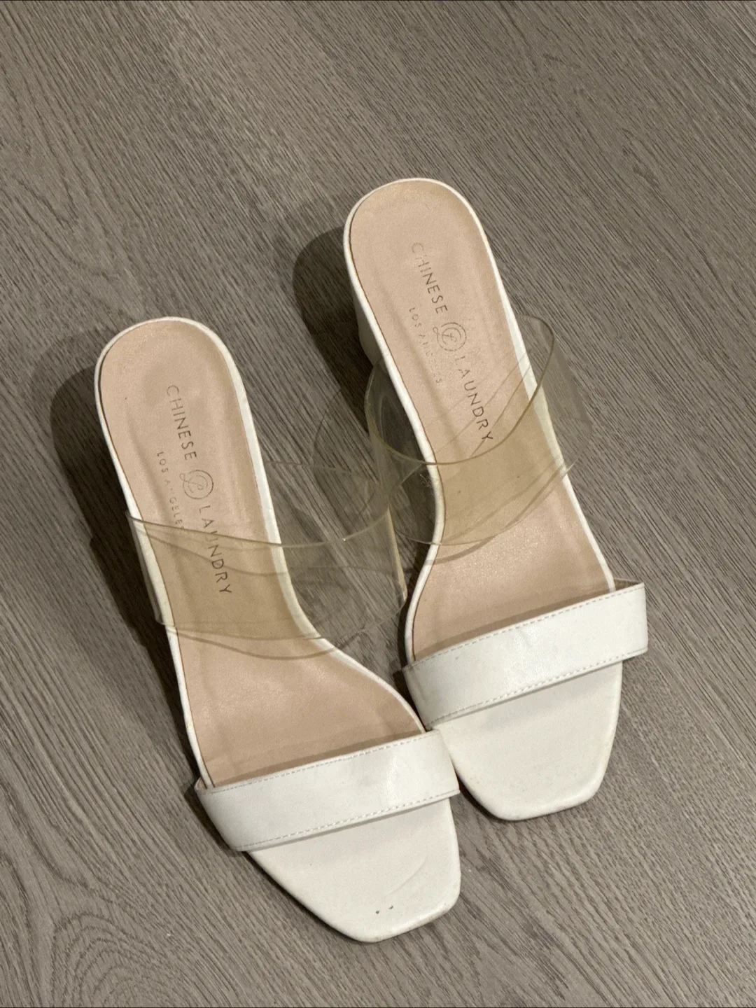 Chinese Laundry White Clear Strap Block Heel Sandals thumbnail