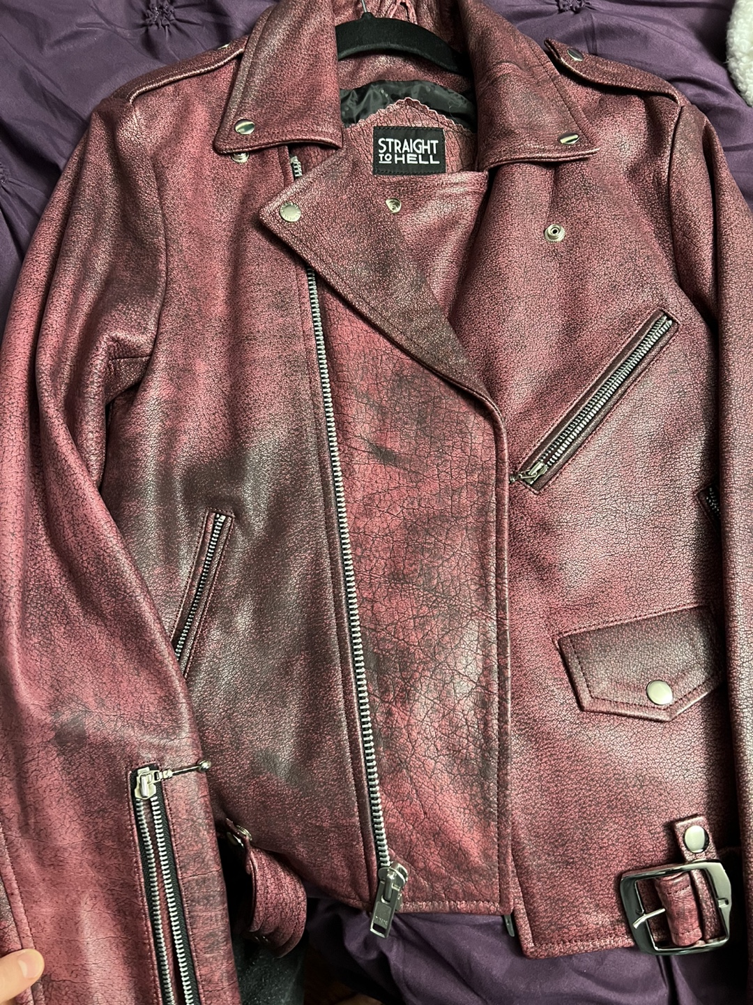 Straight To Hell Burgundy buffalo Leather Jacket - photo 3