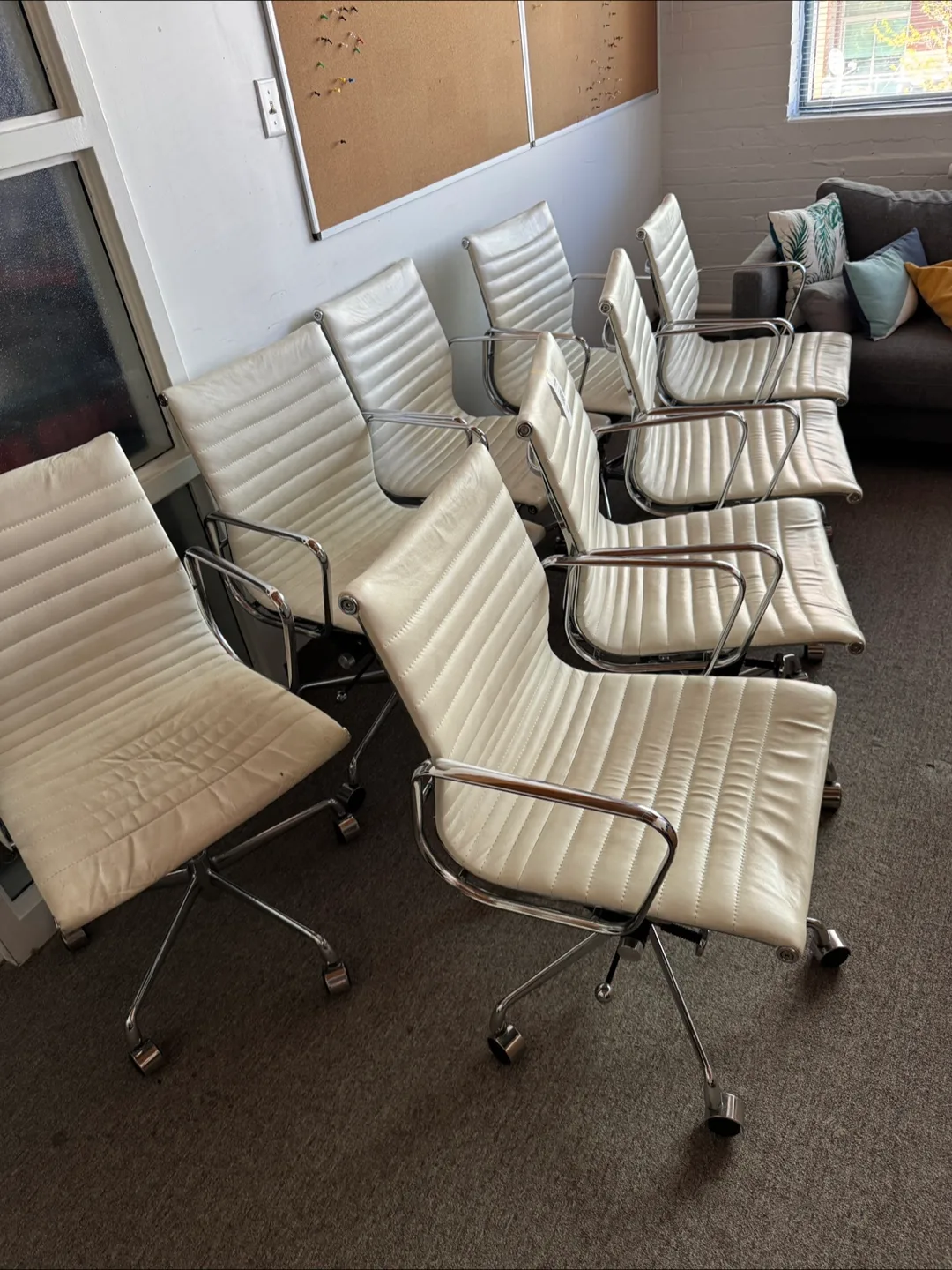Set of 6 Off-White Leather Office Chairs thumbnail