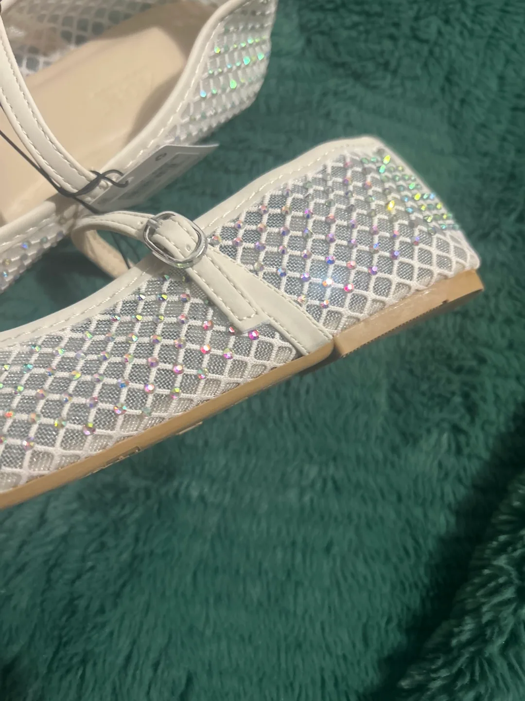 Girls' White Sparkle Mesh Mary Jane Flats - Size 9 image indicator(2)