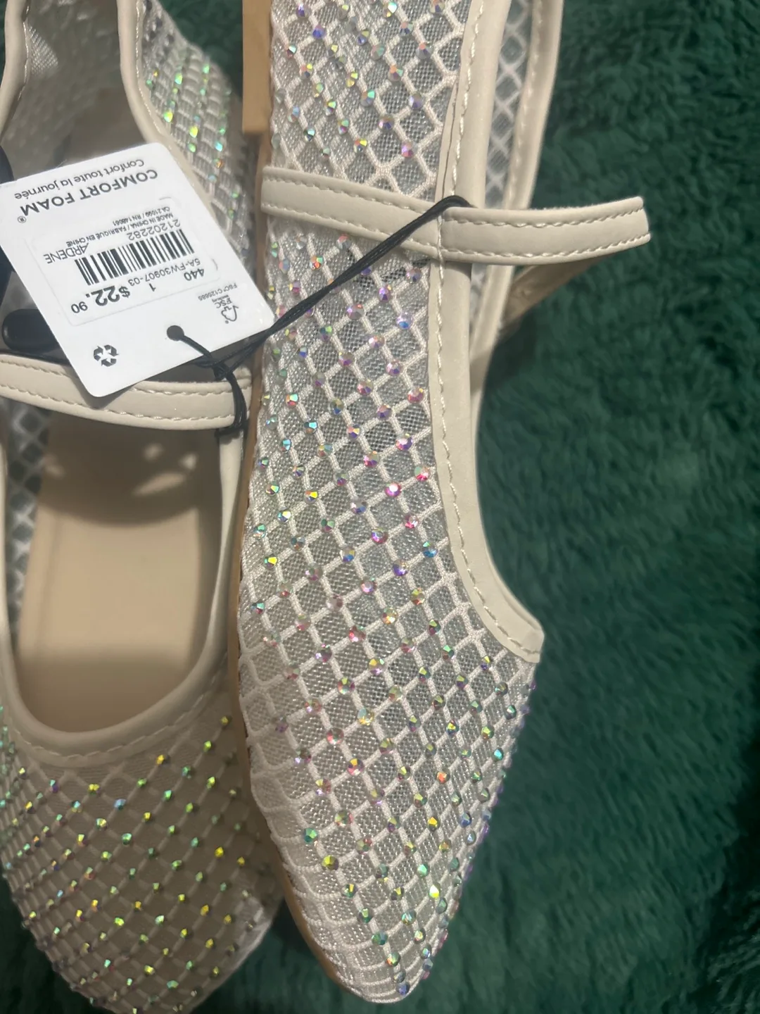 Girls' White Sparkle Mesh Mary Jane Flats - Size 9 image indicator(4)