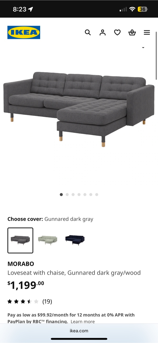 IKEA MORABO Loveseat with Chaise - Gunnared Dark Gray - photo 2