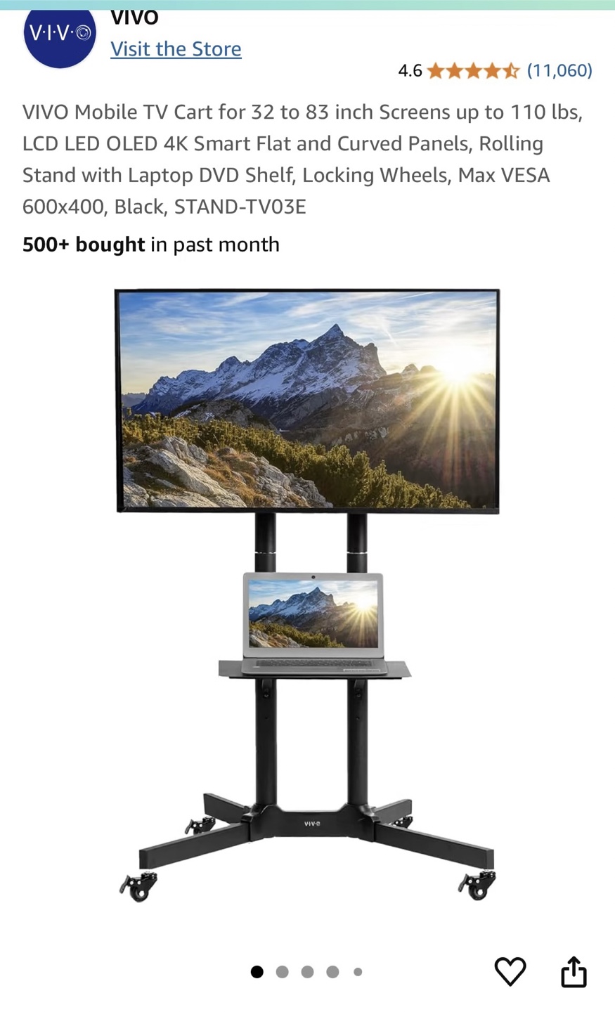 VIVO STAND-TV03E Mobile TV Cart for 32-83 inch Screens