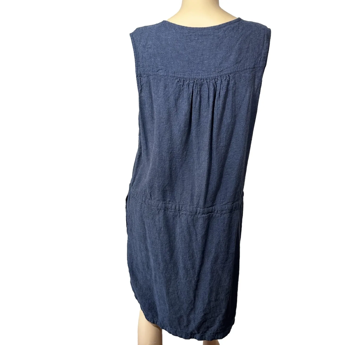 Roots Dark Blue Linen Sleeveless Dress image indicator(4)