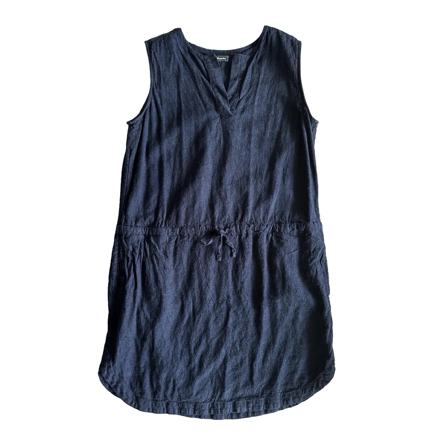 Roots Dark Blue Linen Sleeveless Dress image indicator(6)